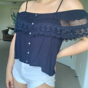 Off the shoulder navy shirt